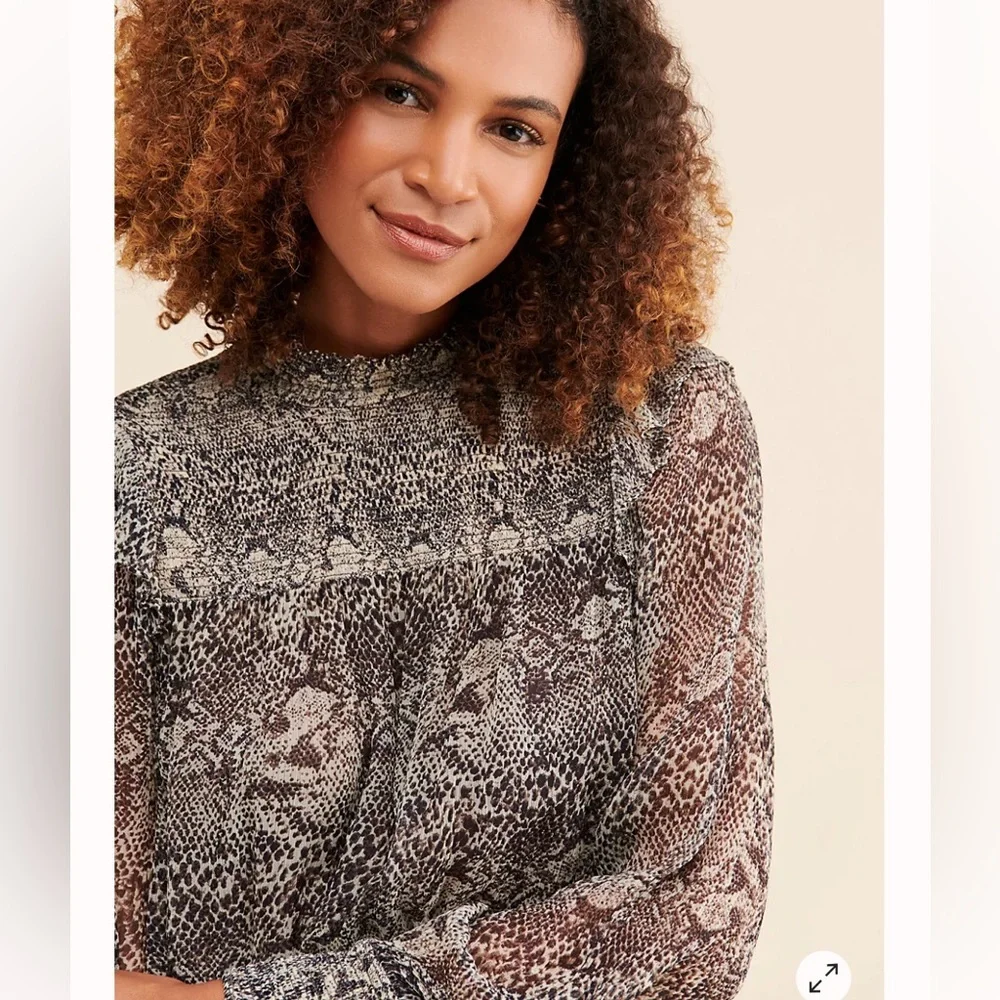 Free People Roma Blouse Snake Size S  Double Tie Back Smocking